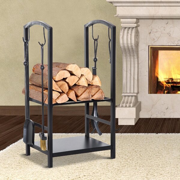 VivaGarden Portalegna con Set Attrezzi Per I lt Camino In Acciaio Nero 40x30x74.5 cm - 8D0143