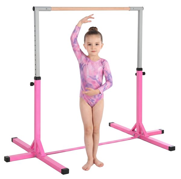 Sbarra per Ginnastica Artistica Sbarra Danza Classica Panche e attrezzi Rosa e grigio 197L x 121P x 92-150Acm Acciaio, Legno di faggio Homcom|Aosom