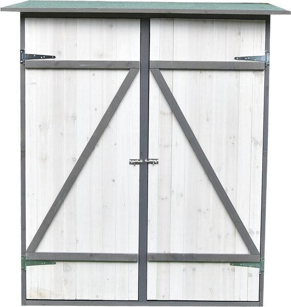 Casetta da giardino XXL in legno bianco/grigio con doppia porta e spazio di archiviazione