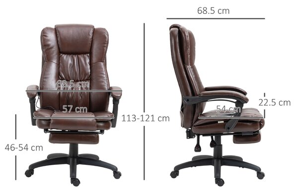 Vinsetto Sedia da Ufficio Massaggiante e Girevole con funzione reclinabile, 68,5x68,5x119-127 cm, Marrone