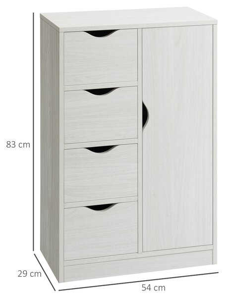 HOMCOM Mobile Bagno con 4 Cassetti, Armadietto a 2 Livelli e Maniglie Ritagliate, in Legno, 54x29x83 cm, Bianco | Aosom Italy