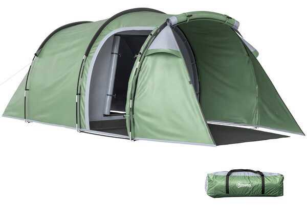 Outsunny Tenda da Campeggio 3 Posti con Ampio Vestibolo, Telo Impermeabile Porte con Cerniera, 426x206x154cm Verde Scuro|Aosom