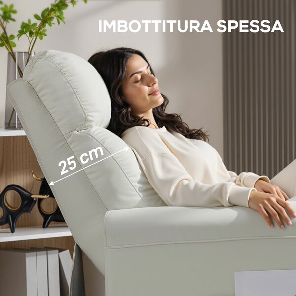 HOMCOM Poltrona Reclinabile 135° max in Tessuto Effetto Lino, Schiuma, Acciaio e Legno, 73x86x100 cm, Bianco Crema | Aosom Italy