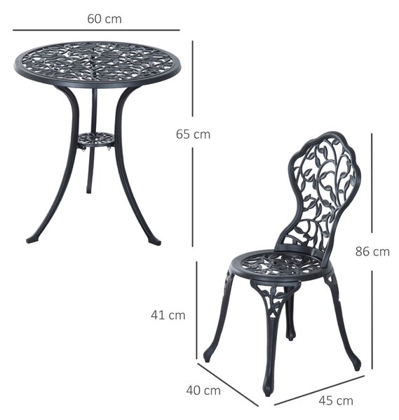 Outsunny Set Bistrò 3 Pezzi con 2 Sedie da Giardino e Tavolino Rotondo, in Alluminio, Nero | Aosom Italy