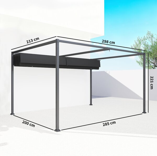 Outsunny Pergola Gazebo da Esterno con Tettuccio Retrattile in Metallo e Poliestere, 3x2.1 m, Nero | Aosom Italy