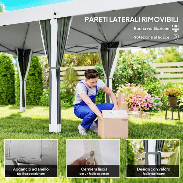 Outsunny Gazebo Pieghevole da Giardino con Zanzariera e Borsa di Trasporto, 6x3 m, Crema | Aosom Italy