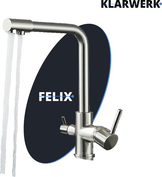 Felix | Miscelatore a 3 vie di alta qualità per acqua potabile in argento spazzolato | Miscelatore da cucina in acciaio inossidabile per osmosi | Miscelatore - 360 gradi | Filtro