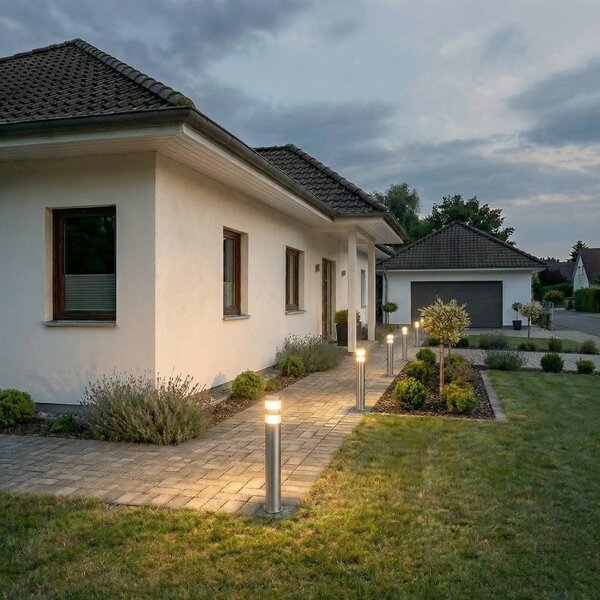 Lampioncino da giardino LANEA Lindby, Alluminio / Grigio / Zincato, Acciaio Inox, Moderno, Lampada LED da esterni