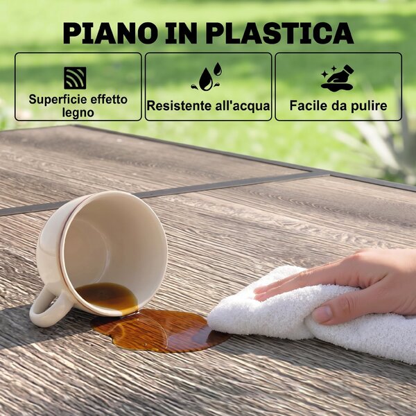 Outsunny Tavolo da Giardino e da Pranzo Esterno, Piano Effetto Legno, 145x85 cm | Aosom Italy