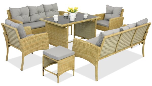 Mobili da giardino in tecnorattan con pouf Bari Apetito 8 Garden Point beige