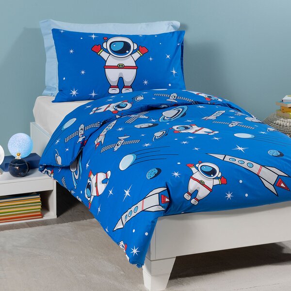 Copripiumino Con Federe In Cotone Spazio Singolo Caleffi Kids Ragazzo Blu Caleffi
