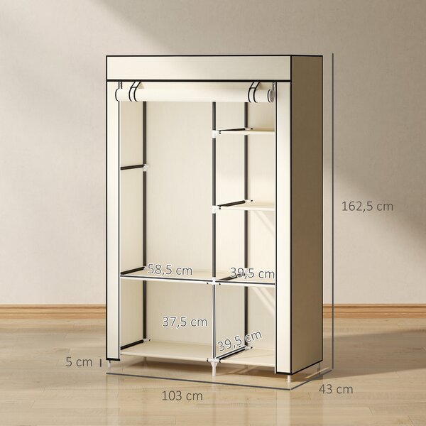 HOMCOM Armadio Guardaroba Portatile in Tessuto con 6 Ripiani Aperti e un Appendino, 103x43x162.5 cm, Crema | Aosom Italy