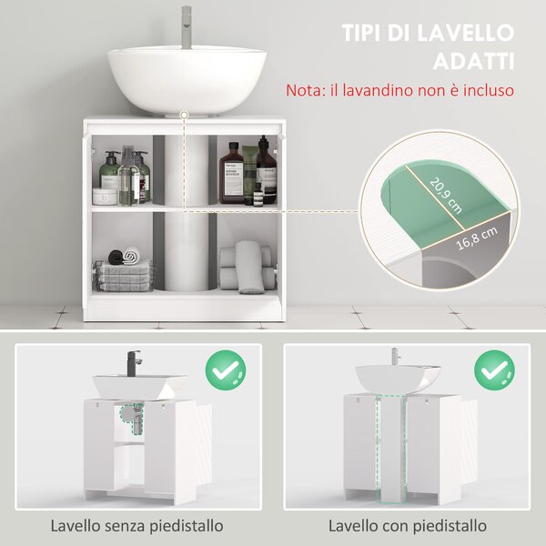HOMCOM Mobile Sottolavabo per Bagno con 2 Ante, Mobiletto Sottolavabo con Ripiano Regolabile, per Lavabi senza o con Colonna, 60x30x59.8 cm, Bianco | Aosom Italy