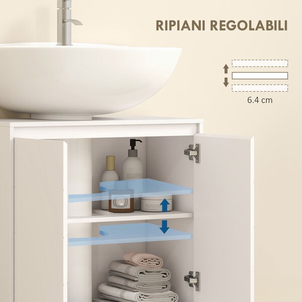 HOMCOM Mobile Sottolavabo per Bagno con 2 Ante, Mobiletto Sottolavabo con Ripiano Regolabile, per Lavabi senza o con Colonna, 60x30x59.8 cm, Bianco | Aosom Italy