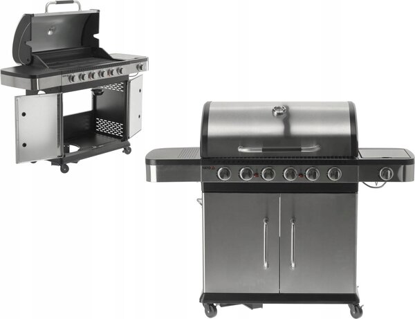 Grill a gas 20,2kW, 6+1 bruciatori, acciaio inox 144x57x113 cm