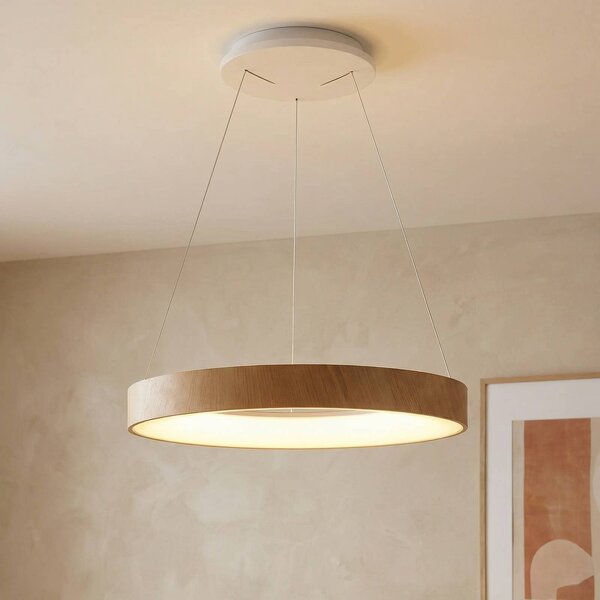Mantra Iluminación Lampada a sospensione LED Niseko II, telecomando, Ø 38 cm color legno dimmerabile, Legno chiaro, Soggiorno / Sala da pranzo, Metallo, Moderno