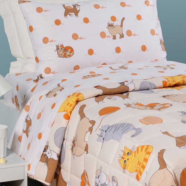 Trapunta Leggerissima In Cotone Gattini Singolo Caleffi Kids Ragazzo Naturale Caleffi