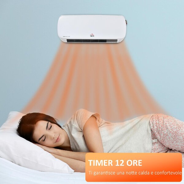 DecHome Stufa Elettrica da Parete con Telecomando Temperatura Regolabile e Timer Bianco - 826DH54
