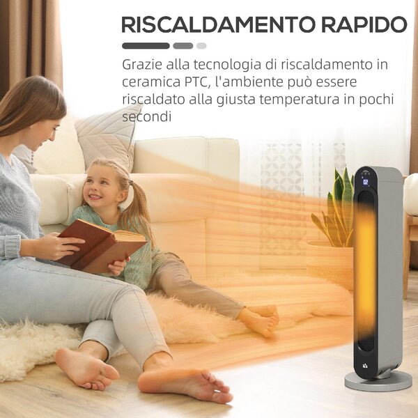 DecHome Stufa Elettrica Oscillante a 3 Modalit, Temperatura Regolabile e Telecomando, 25x73.5 cm colore Argento - DCH-820287A