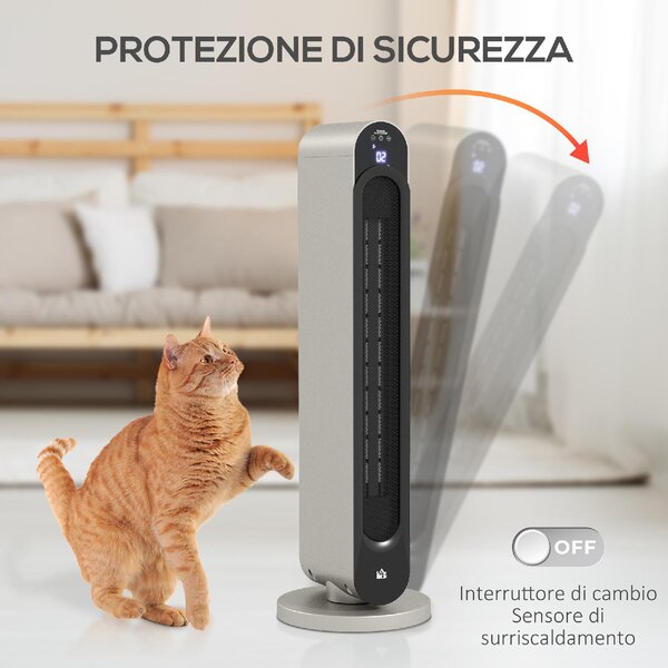 DecHome Stufa Elettrica Oscillante a 3 Modalit, Temperatura Regolabile e Telecomando, 25x73.5 cm colore Argento - DCH-820287A