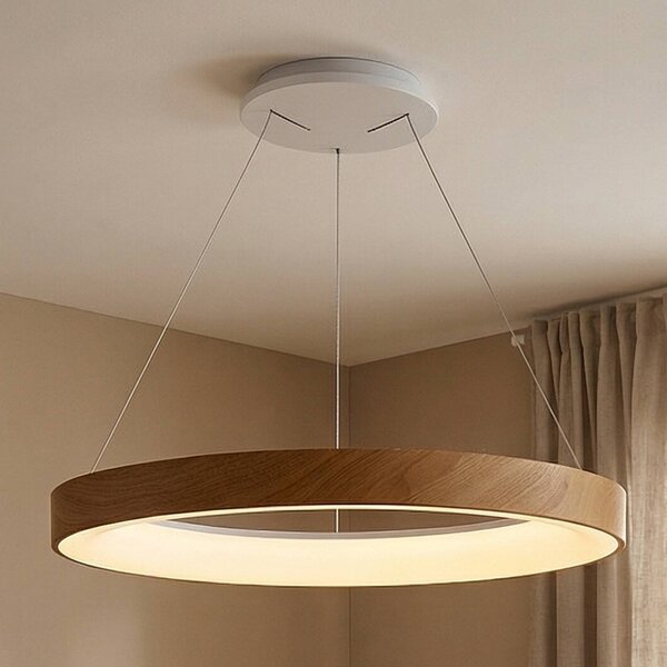 Mantra Iluminación Lampada a sospensione LED Niseko II, telecomando, Ø 50 cm color legno dimmerabile, Legno chiaro, Soggiorno / Sala da pranzo, Metallo, Moderno