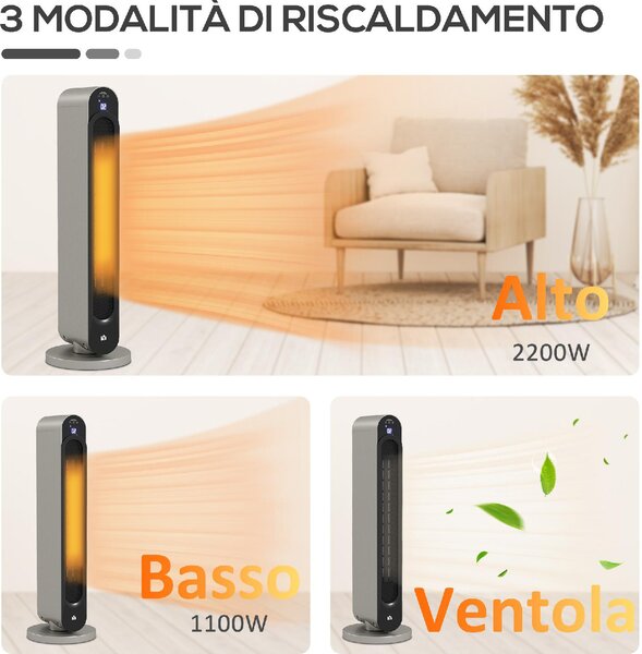 DecHome Stufa Elettrica Oscillante a 3 Modalit, Temperatura Regolabile e Telecomando, 25x73.5 cm colore Argento - DCH-820287A