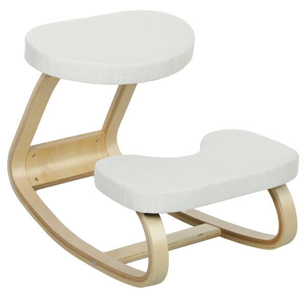 HOMCOM Sedia a ginocchio, ergonomica oscillante in legno, Crema | Aosom Italy