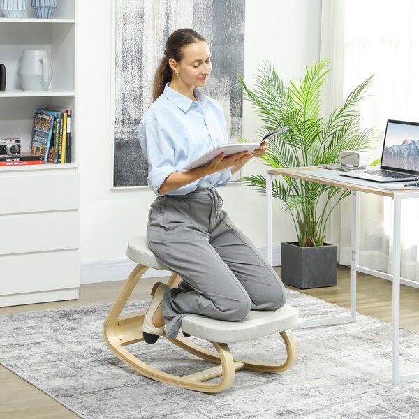 HOMCOM Sedia a ginocchio, ergonomica oscillante in legno, Crema | Aosom Italy