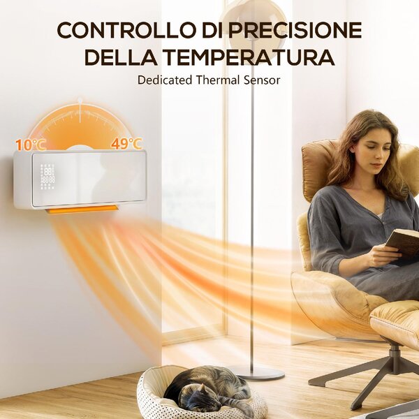 DecHome Termoventilatore Stufa Elettrica Ceramica 2000W a Parete con 3 Modalit Temperatura Regolabile Timer Telecomando Blocco Bambini colore Bian