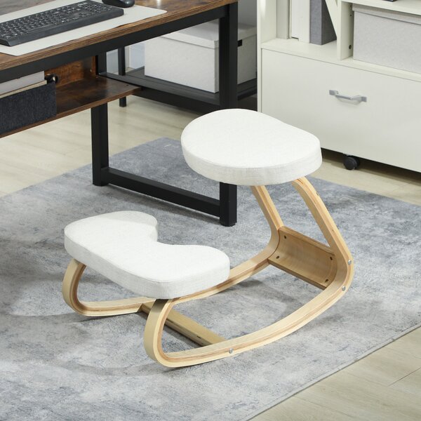HOMCOM Sedia a ginocchio, ergonomica oscillante in legno, Crema | Aosom Italy