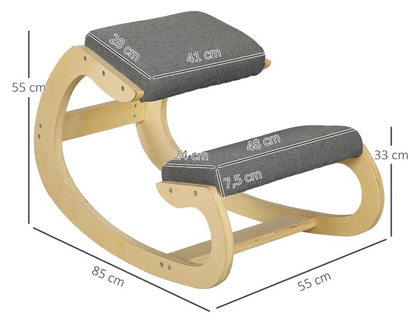 HOMCOM Sedia Ergonomica per Ginocchia in Legno con Cuscino Imbottito 55x85x55 cm Grigio | Aosom Italy