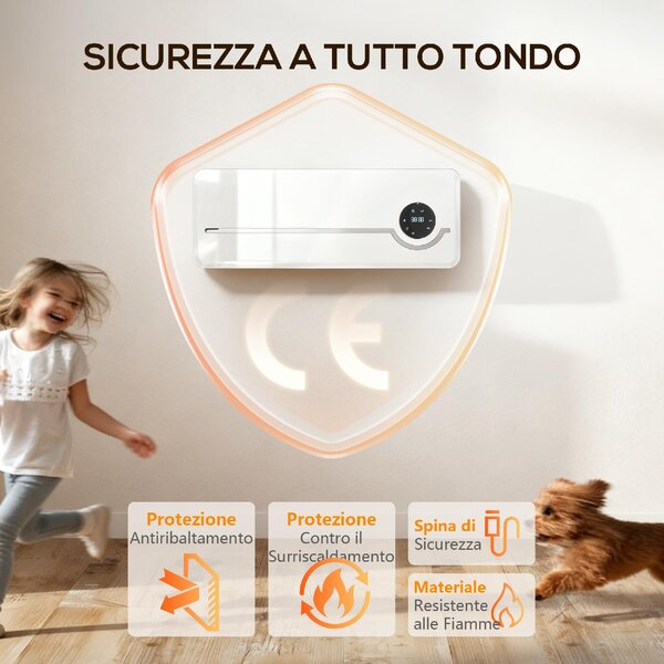 DecHome Termoventilatore Stufa Elettrica Ceramica 2000W a Parete con 3 Modalit Temperatura Regolabile Timer Telecomando Blocco Bambini colore Bian