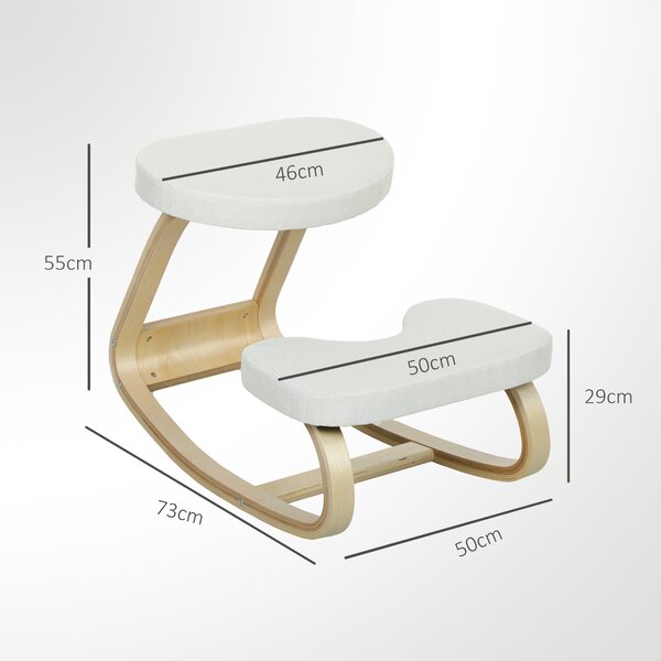 HOMCOM Sedia a ginocchio, ergonomica oscillante in legno, Crema | Aosom Italy