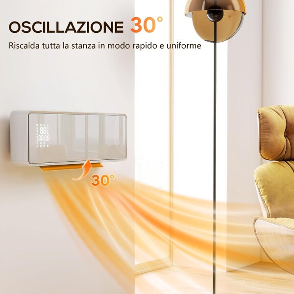 DecHome Termoventilatore Stufa Elettrica Ceramica 2000W a Parete con 3 Modalit Temperatura Regolabile Timer Telecomando Blocco Bambini colore Bian