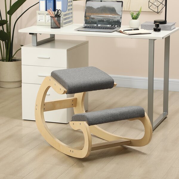HOMCOM Sedia Ergonomica per Ginocchia in Legno con Cuscino Imbottito 55x85x55 cm Grigio | Aosom Italy