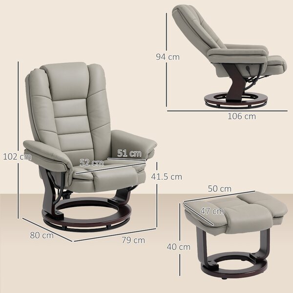 HOMCOM Poltrona relax inclinabile 135° grande comfort girevole 360° con poggiapiedi rivestimento sintetico marrone | Aosom Italy