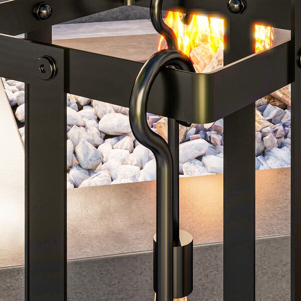 Outsunny Set di accessori per camino, 5 pezzi, scopino, paletta, pinze, attizzatoio, supporto in metallo, Nero | Aosom Italy