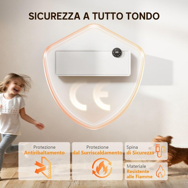 DecHome Termoventilatore Stufa Elettrica Ceramica 2000W da Parete con 3 Modalit Temperatura Regolabile Timer e Telecomando colore Bianco - W860WT