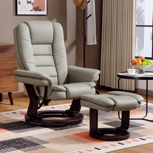 HOMCOM Poltrona relax inclinabile 135° grande comfort girevole 360° con poggiapiedi rivestimento sintetico marrone | Aosom Italy