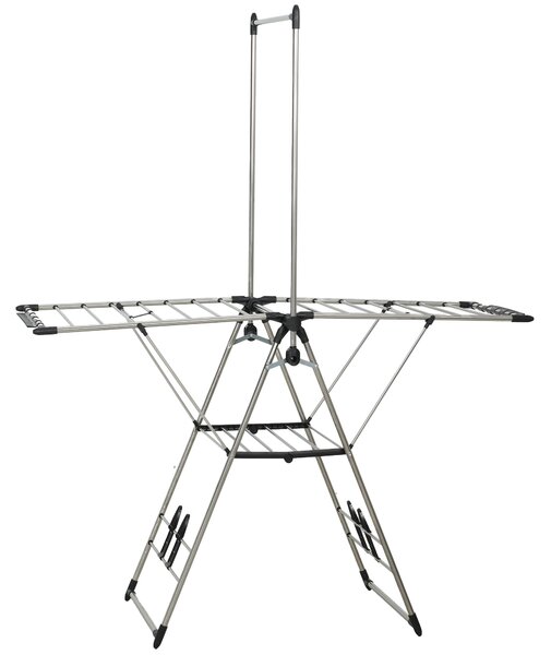 HOMCOM Stendibiancheria pieghevole da terra con ali regolabili, portascarpe, in acciaio inox, 156,5 x 68 x 192 cm, Argento | Aosom Italy