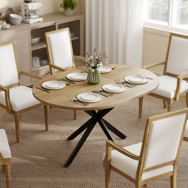 HOMCOM Tavolo da Pranzo Industriale per 4-6 Persone con Ribalta Rotonda, in Legno e Acciaio, 135x100x75 cm | Aosom Italy