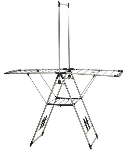 HOMCOM Stendibiancheria pieghevole da terra con ali regolabili, portascarpe, in acciaio inox, 156,5 x 68 x 192 cm, Argento | Aosom Italy