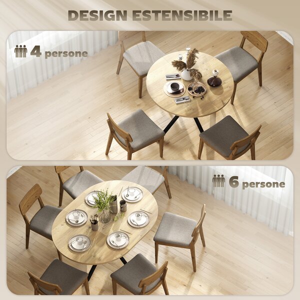 HOMCOM Tavolo da Pranzo Industriale per 4-6 Persone con Ribalta Rotonda, in Legno e Acciaio, 135x100x75 cm | Aosom Italy