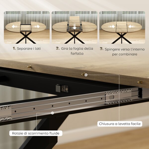 HOMCOM Tavolo da Pranzo Industriale per 4-6 Persone con Ribalta Rotonda, in Legno e Acciaio, 135x100x75 cm | Aosom Italy