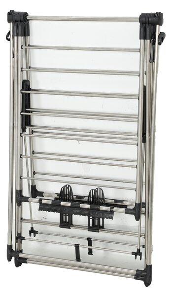 HOMCOM Stendibiancheria pieghevole da terra con ali regolabili, portascarpe, in acciaio inox, 156,5 x 68 x 192 cm, Argento | Aosom Italy