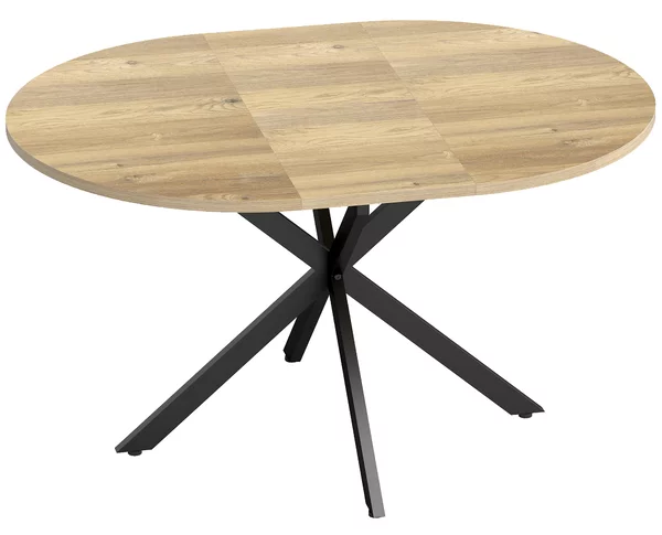 HOMCOM Tavolo da Pranzo Industriale per 4-6 Persone con Ribalta Rotonda, in Legno e Acciaio, 135x100x75 cm | Aosom Italy