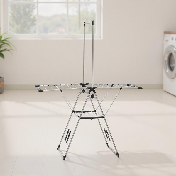 HOMCOM Stendibiancheria pieghevole da terra con ali regolabili, portascarpe, in acciaio inox, 156,5 x 68 x 192 cm, Argento | Aosom Italy