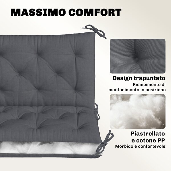 Outsunny Cuscino da Giardino in Stile Capitonné per 2 Persone con 6 Lacci, in Cotone e Poliestere, 150x98x8 cm, Grigio Scuro | Aosom Italy