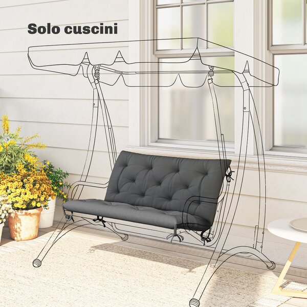 Outsunny Cuscino da Giardino in Stile Capitonné per 2 Persone con 6 Lacci, in Cotone e Poliestere, 150x98x8 cm, Grigio Scuro | Aosom Italy