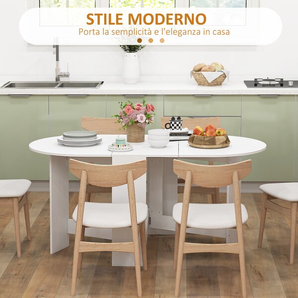 HOMCOM Tavolo Pieghevole per 6 Persone con 2 Ribalte Ovale in Legno, 163x80x75 cm, Bianco | Aosom Italy